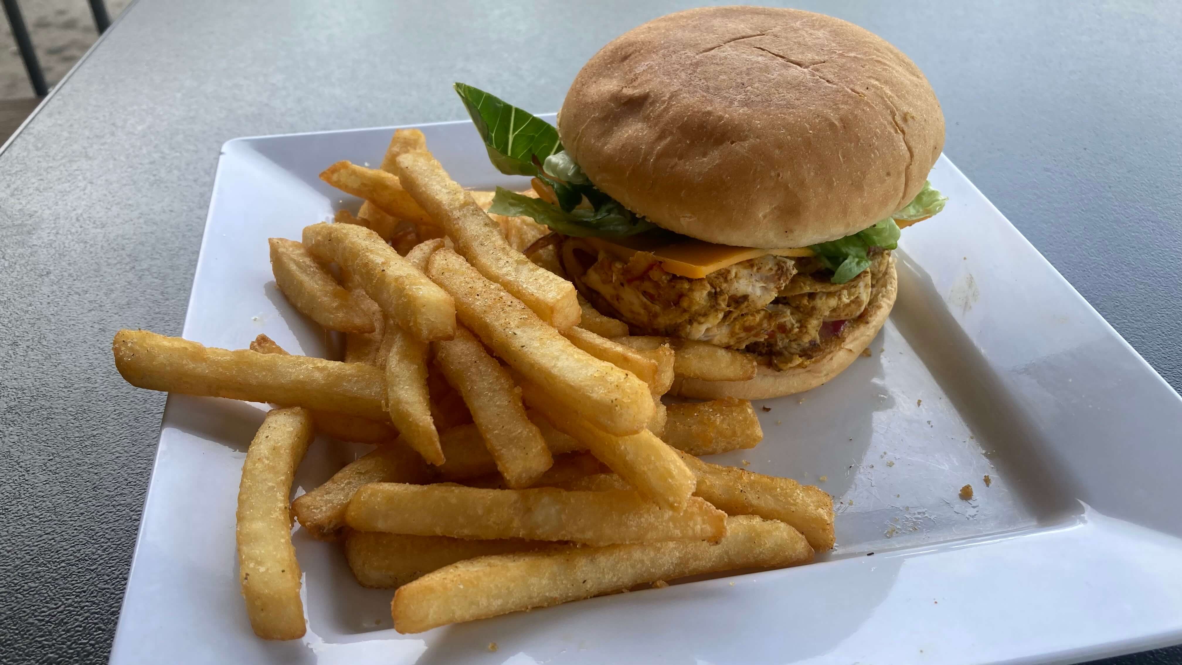 Spicy Chicken Burger and Chips